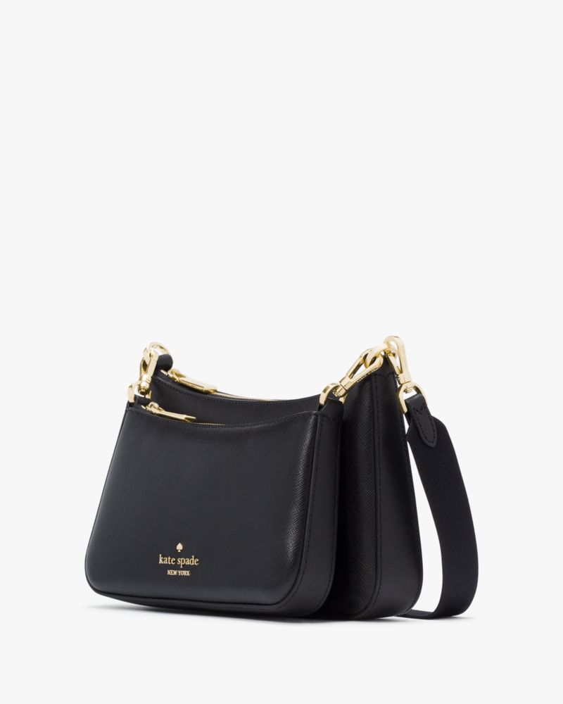 Kate Spade,Duet Saffiano Leather Small Crossbody,Leather,Lining Leather,Crossbody,Logo,Metal,Lined,Casual,Black