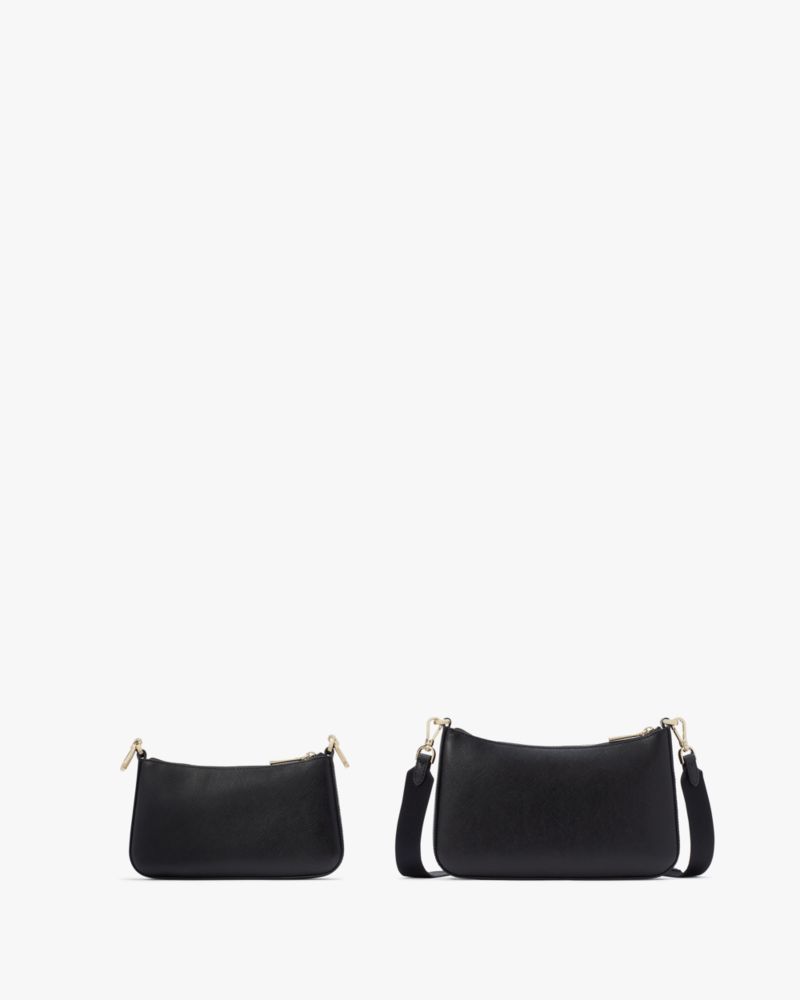 Kate Spade,Duet Saffiano Leather Small Crossbody,Leather,Lining Leather,Crossbody,Logo,Metal,Lined,Casual,Black