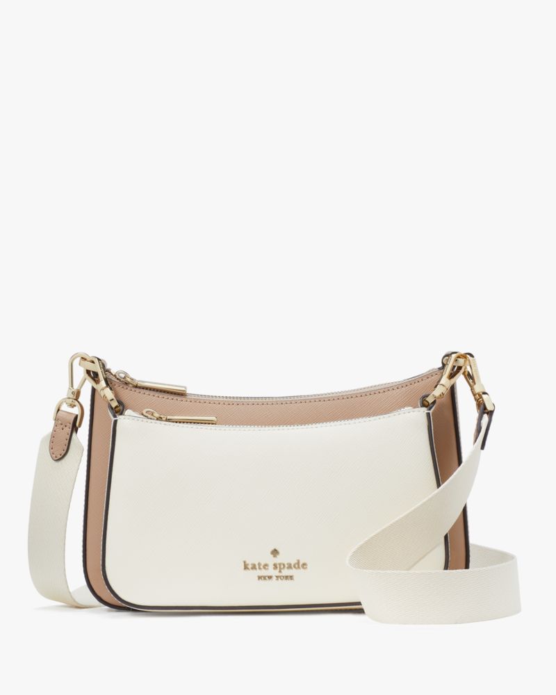 Kate Spade,Duet Colorblock Saffiano Leather Crossbody,Lining Leather,Crossbody,Color Block,Logo,Metal,Piping,Lined,Casual,Multi Color