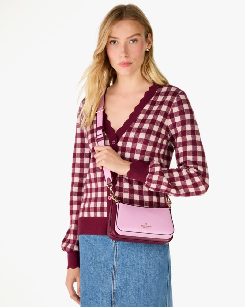 Kate Spade,Duet Colorblock Saffiano Leather Crossbody,Blackberry Preserves Multi