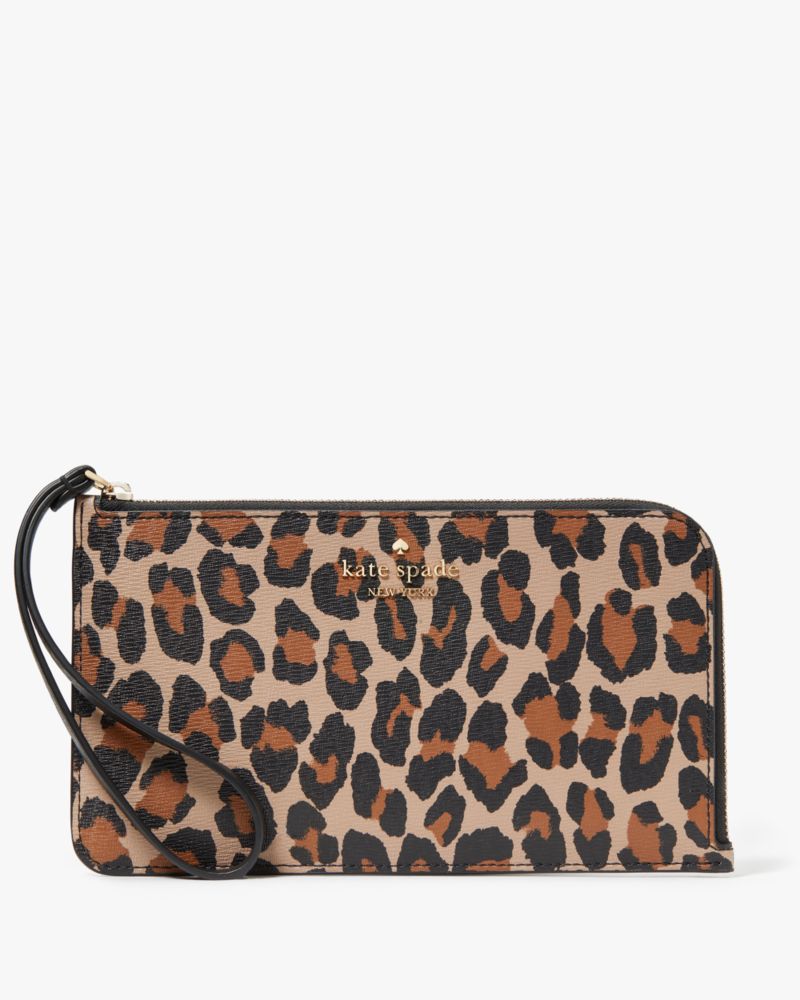 Kate Spade,Lucy Leopard Medium L Zip Wristlet,Brown Multi