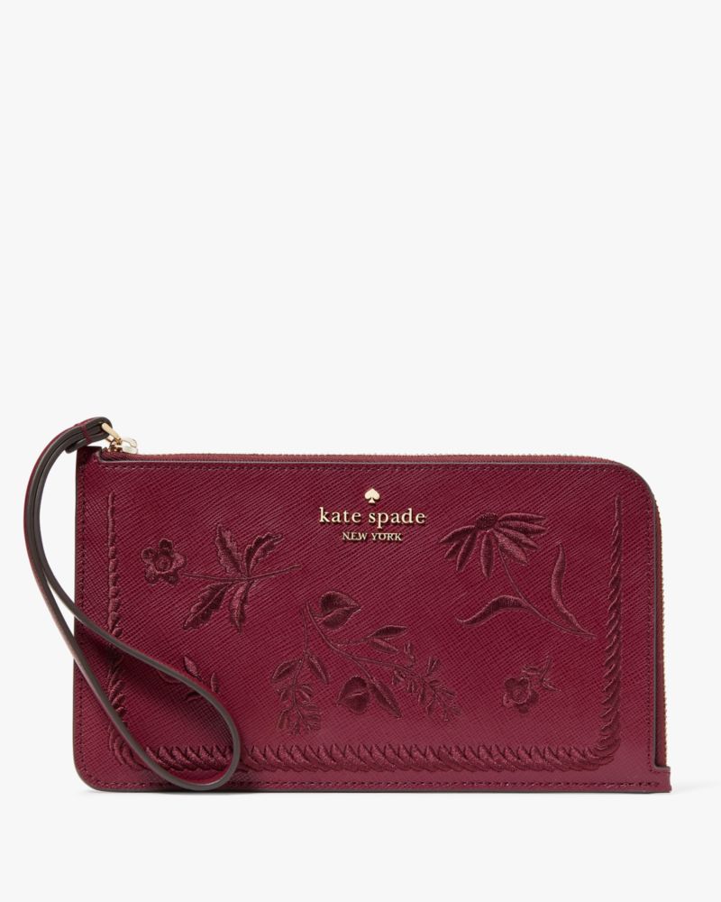 Lucy Botanical Embroidered Medium L Zip Wristlet