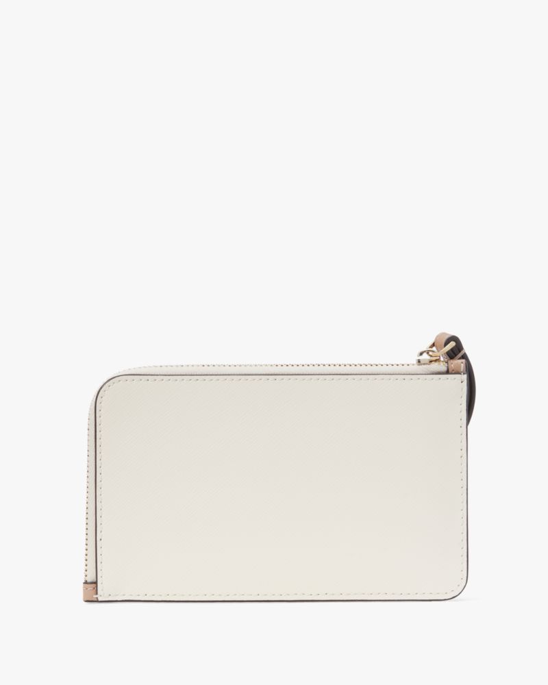 Kate Spade,Lucy Bicolor Small L Zip Wristlet,Leather,Pouch,Wristlet,Metal,Logo,Silver Metal,Casual,Beige