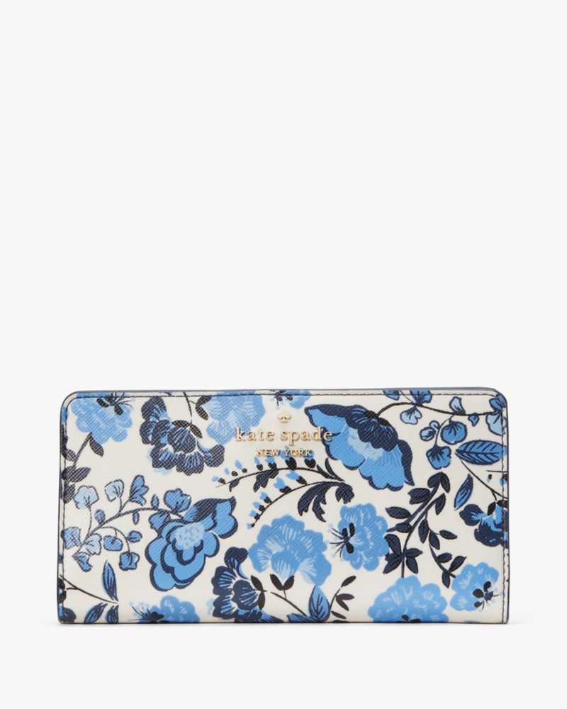 Kate Spade,Madison Vase Floral Large Slim Bifold Wallet,Blue Multi