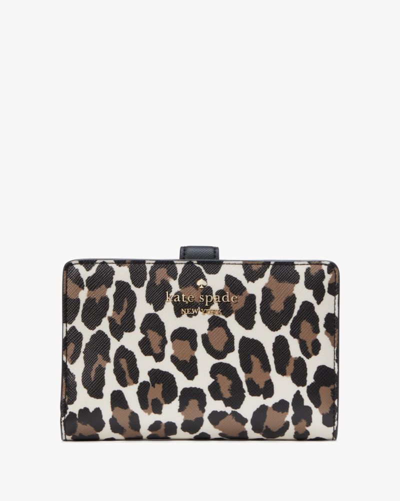 Kate Spade,Madison Spotted Leopard Medium Compact Bifold Wallet,Multi Color