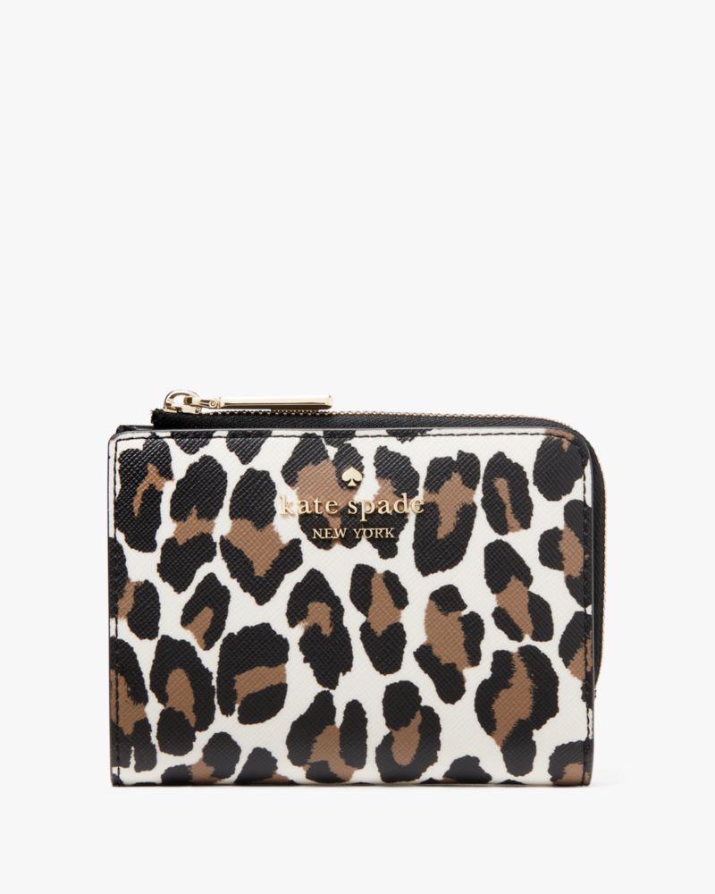 Kate Spade,Madison Spotted Leopard Small L-Zip Wallet,