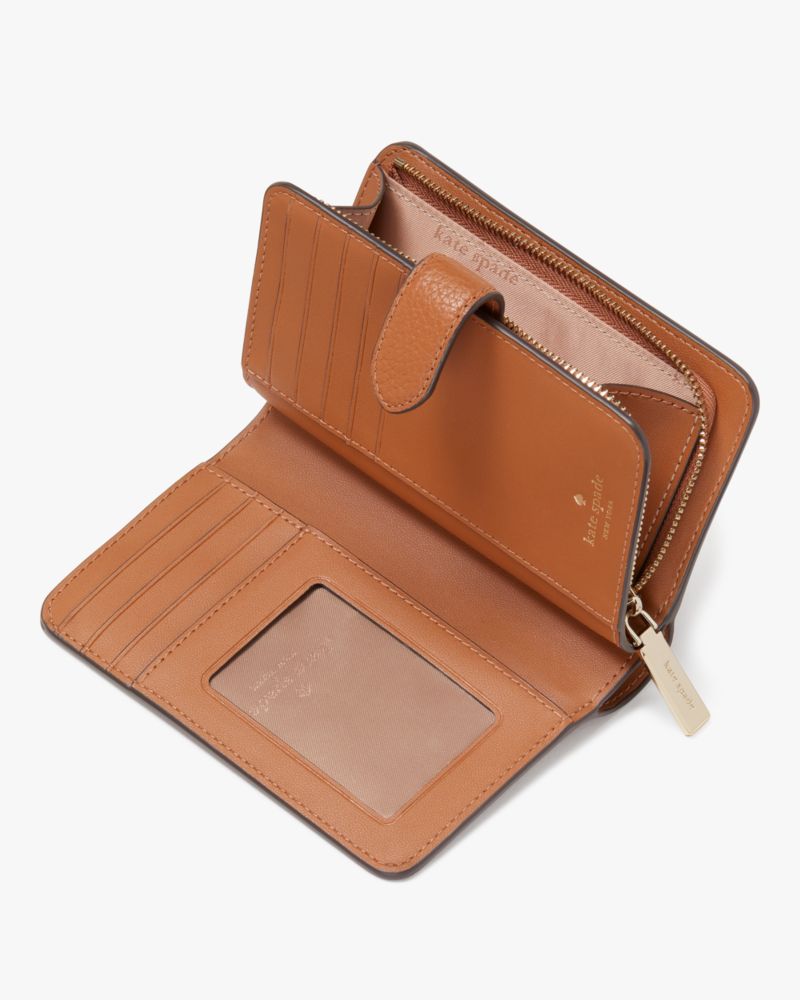 Kate Spade,Lena Medium Bifold Wallet,Bi Fold,Logo,Metal,Casual,Brown