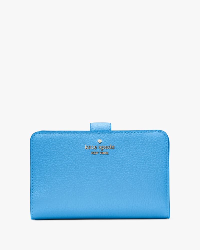 Kate Spade,Lena Medium Bifold Wallet,Bi Fold,Metal,Logo,Casual,Blue