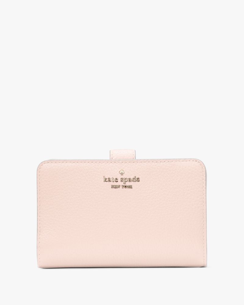 Kate Spade,Lena Medium Bifold Wallet,Bi Fold,Metal,Logo,Casual,Pink