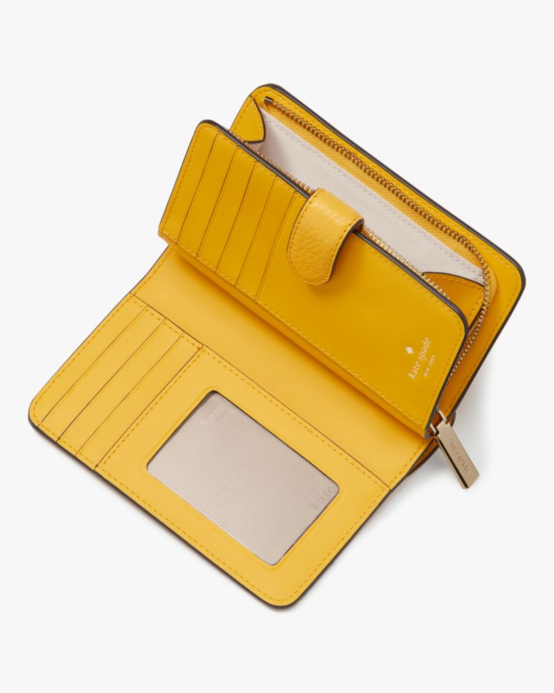 Kate Spade,Lena Medium Compact Bifold Wallet,Bi Fold,Logo,Metal,Casual,Mustard