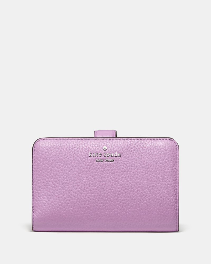 Kate Spade,Lena Medium Bifold Wallet,Bi Fold,Metal,Logo,Casual,Lavender