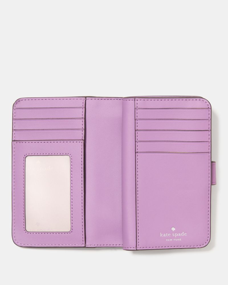 Kate Spade,Lena Medium Bifold Wallet,Bi Fold,Metal,Logo,Casual,Lavender