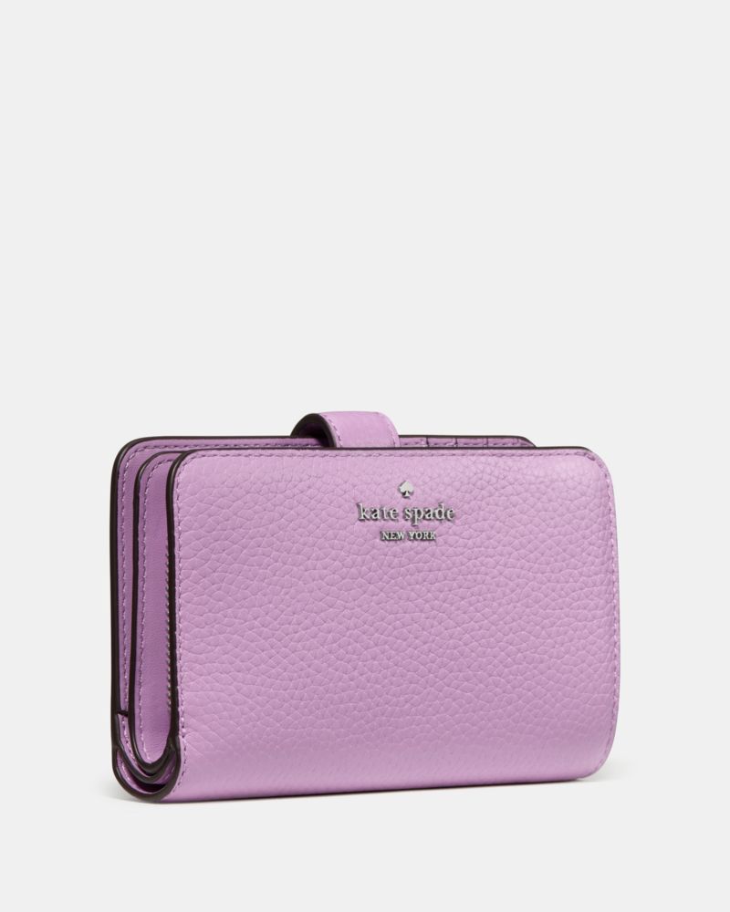 Kate Spade,Lena Medium Bifold Wallet,Bi Fold,Metal,Logo,Casual,Lavender