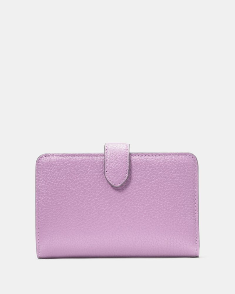 Kate Spade,Lena Medium Bifold Wallet,Bi Fold,Metal,Logo,Casual,Lavender