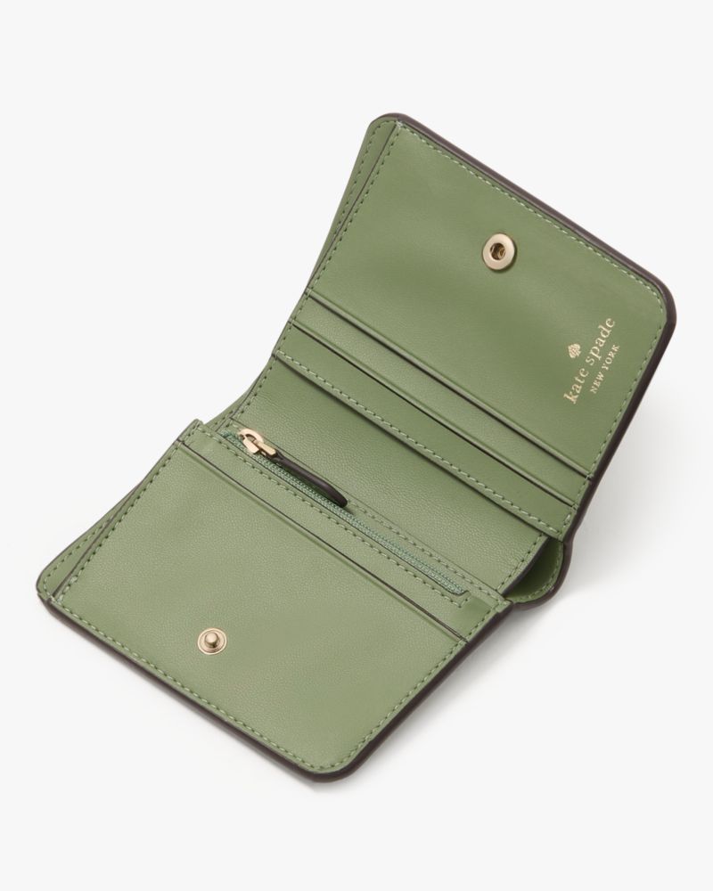 Kate Spade,Lena Small Bifold Wallet,Leather,Bi Fold,Logo,Metal,Casual,Olive