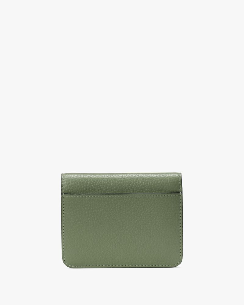 Kate Spade,Lena Small Bifold Wallet,Leather,Bi Fold,Logo,Metal,Casual,Olive
