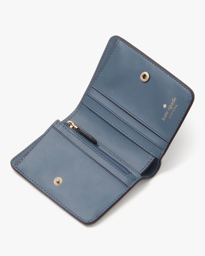 Kate Spade,Lena Small Bifold Wallet,Leather,Bi Fold,Logo,Metal,Casual,Blue