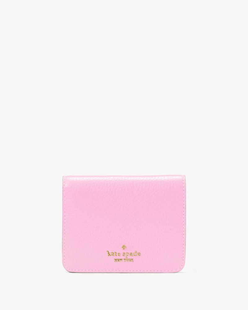 Kate Spade,Lena Small Bifold Wallet,Leather,Bi Fold,Logo,Metal,Casual,Pink