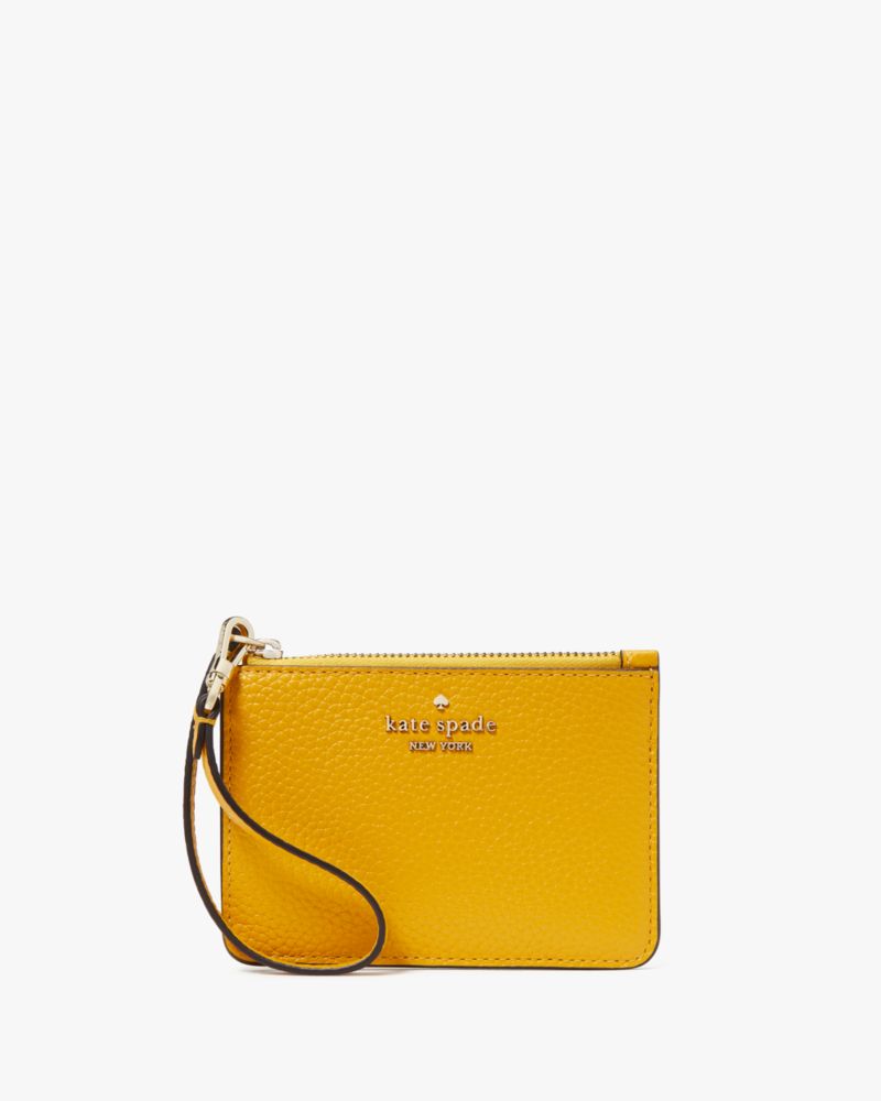 Kate Spade,Lena Small Card Holder Wristlet,Wristlet,Logo,Metal,Casual,Mustard