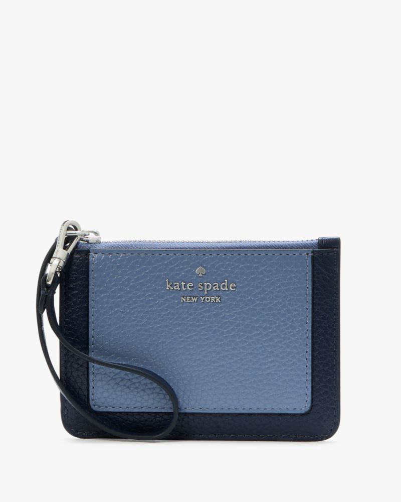 Kate Spade,Lena Colorblock Small Card Holder Wristlet,Wristlet,Card Case,Metal,Logo,Color Block,Casual,Blue