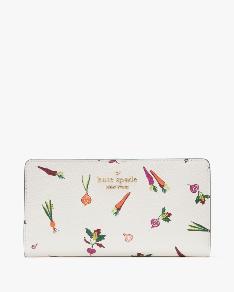 Kate Spade,Harvest Time Printed Large Slim Bifold Wallet,White