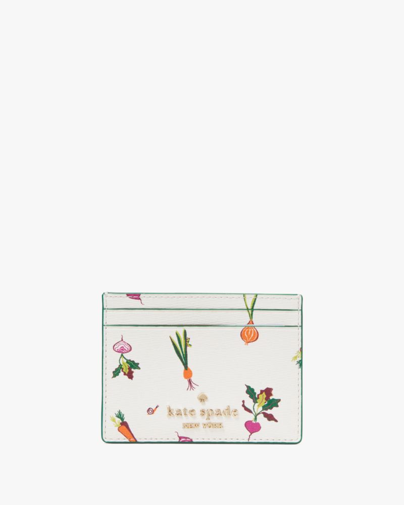 Kate Spade,Harvest Time Garden Print Small Slim Card Holder,White