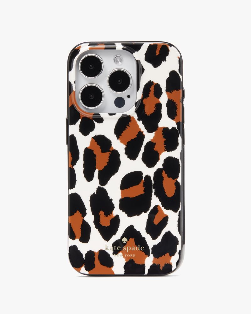 Kate Spade,Spotted Leopard Printed iPhone 15 Pro Case,Multi