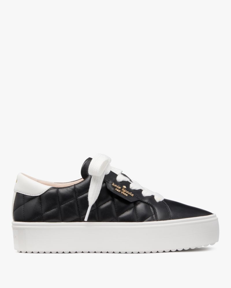 Kate Spade,Selena Quilted Sneaker,Rubber,Casual,Logo,Metal,Color Block,Pull Tab,Casual,Black