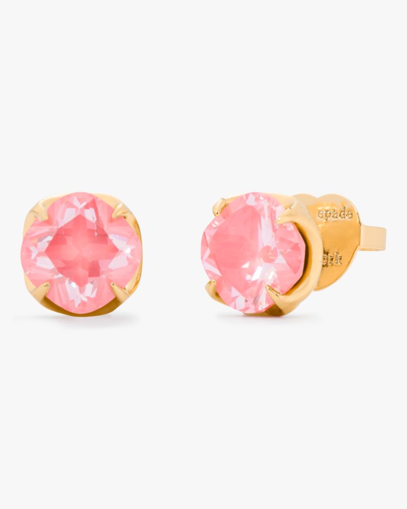 Kate Spade,Pop Of Joy 10mm Spade Flower Studs,Studs,Rhinestones,Gold Metal,Day Party,Pink