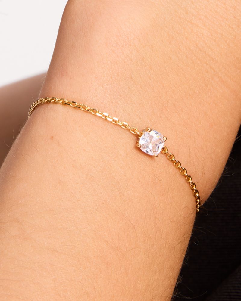 Kate Spade,Little Luxuries Solitaire Bracelet,Crystal,Heart Embellishment,Gem Embellishment,Gold Metal,Work,Casual,Clear