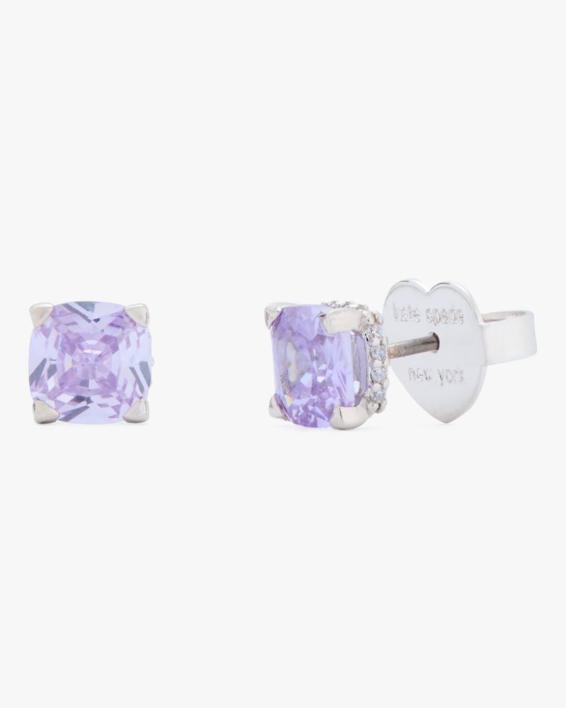 Kate Spade,Little Luxuries 6mm Square Studs,Studs,Rhinestones,Silver Metal,Cocktail,Lavender