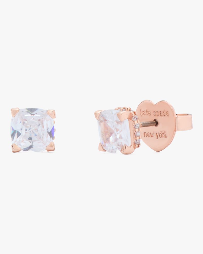 Kate Spade,Little Luxuries 6mm Square Studs,Clear/Rose Gold