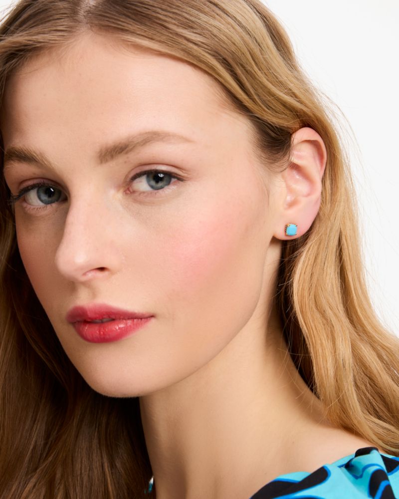 Kate Spade,Little Luxuries 6mm Square Studs,Studs,Stones,Gold Metal,Casual,Blue