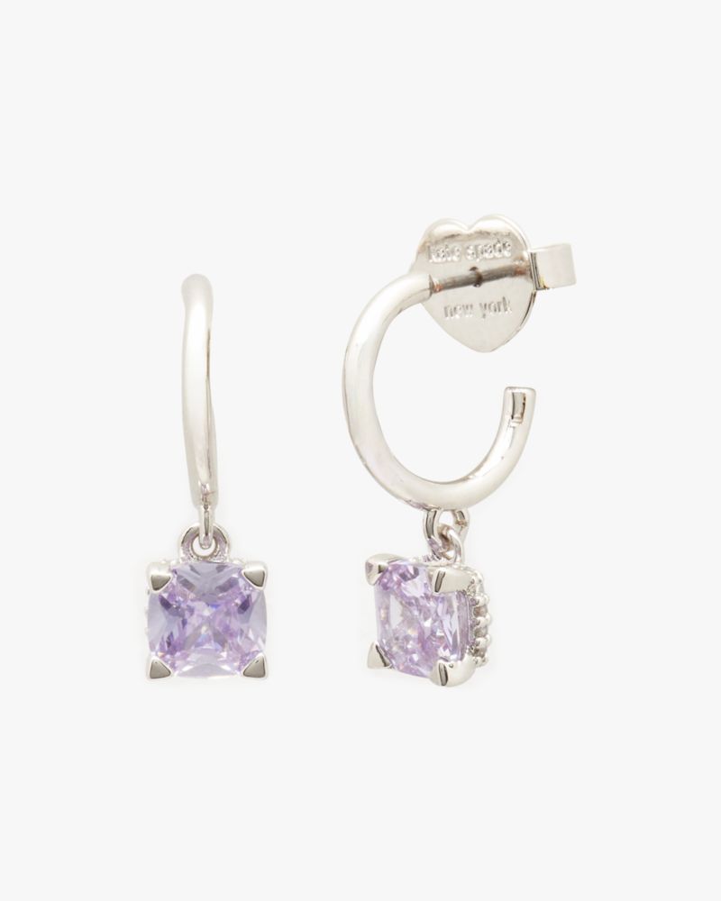 Kate Spade,Little Luxuries 6mm Square Huggies,Dangle Earring,Huggies,Rhinestones,Silver Metal,Day Party,Lavender