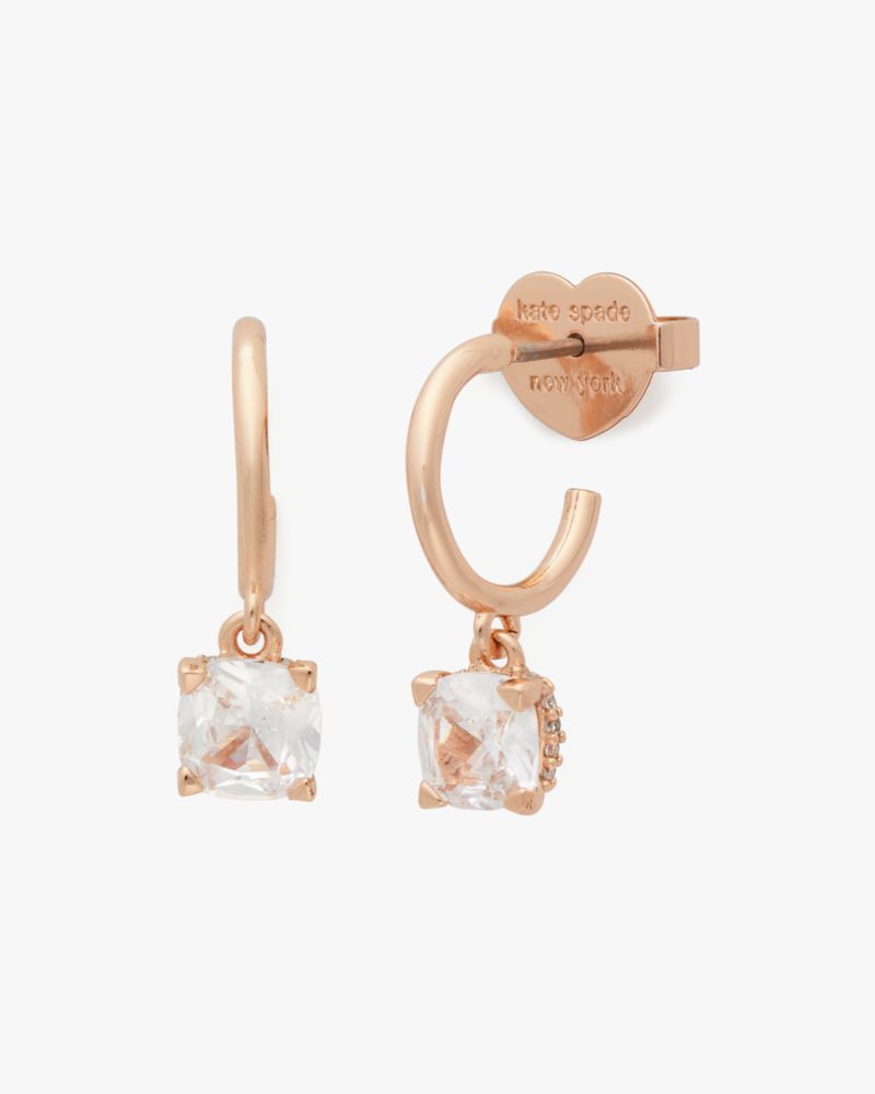 Kate Spade,Little Luxuries 6mm Square Huggies,Clear/Rose Gold