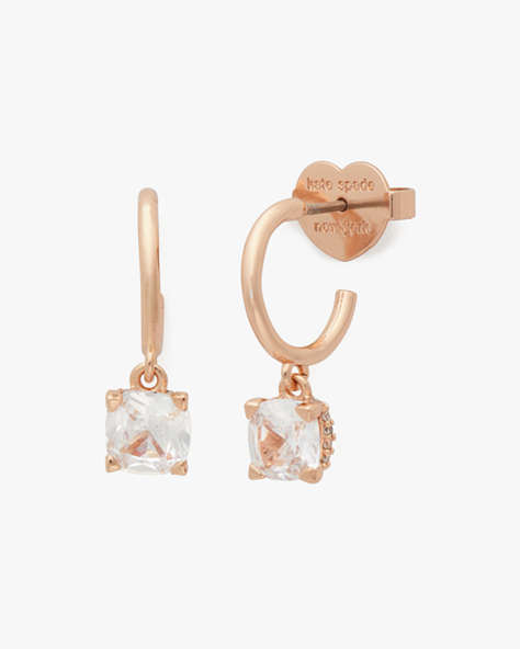 Kate Spade,Little Luxuries 6mm Square Huggies,Clear/Rose Gold