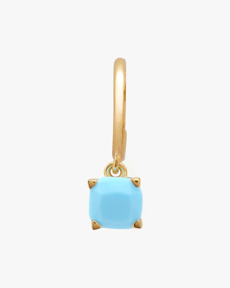Kate Spade,Little Luxuries 6mm Square Huggies,Huggies,Dangle Earring,Crystal,Gem Embellishment,Gold Metal,Day Party,Blue