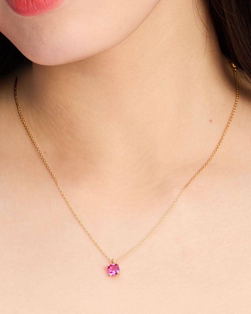 Kate Spade,Little Luxuries 6mm Square Pendant,Single Strand,Rose Quartz,Gem Embellishment,Day Party,Fuchsia