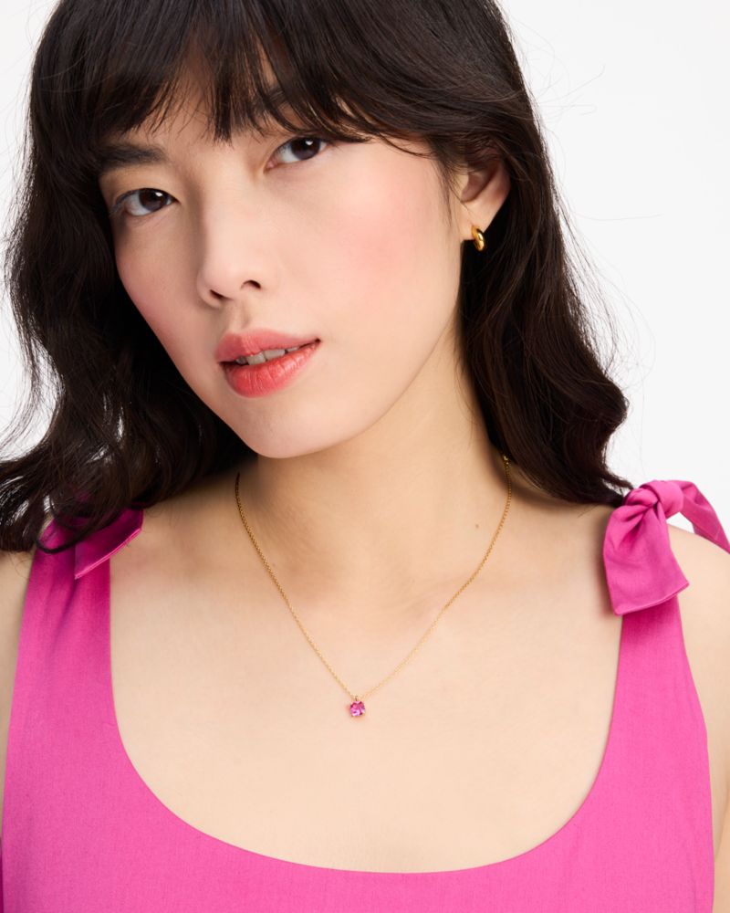 Kate Spade,Little Luxuries 6mm Square Pendant,Single Strand,Rose Quartz,Gem Embellishment,Day Party,Fuchsia