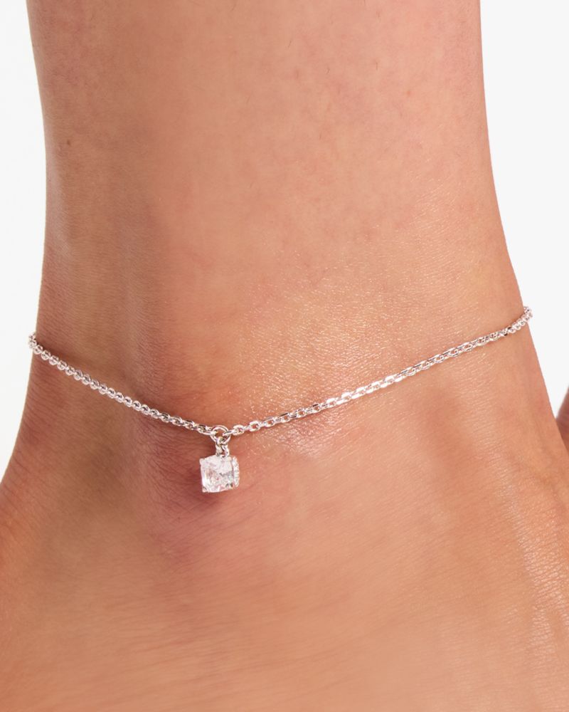 Kate Spade,Little Luxuries Anklet,Crystal,Heart Embellishment,Gem Embellishment,Silver Metal,Work,Casual,Clear
