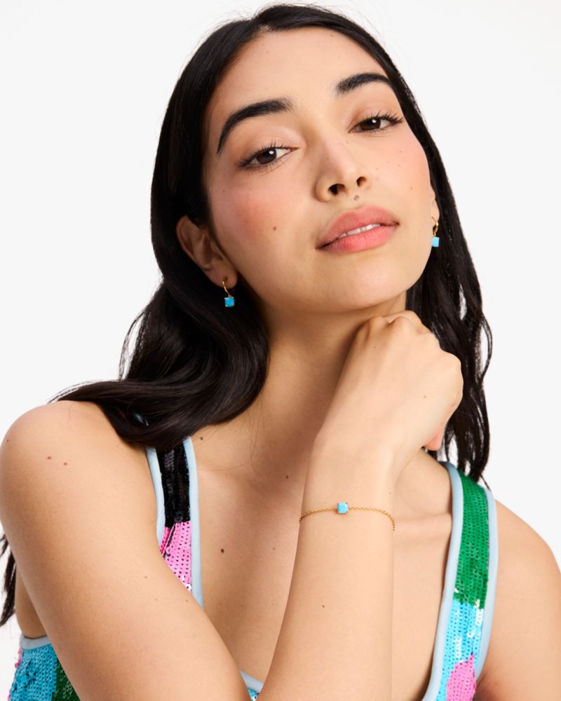 Kate Spade,Little Luxuries Solitaire Bracelet,Crystal,Gem Embellishment,Gold Metal,Casual,Turquoise