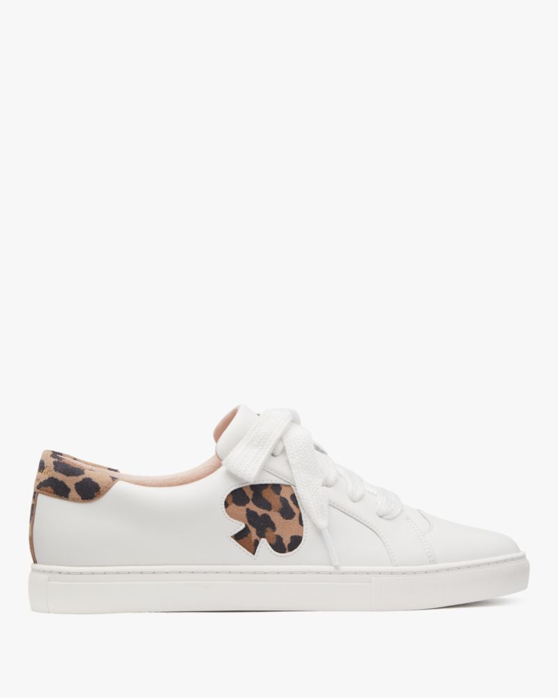 Kate Spade,Fez Spotted Leopard Sneaker,Rubber,Cotton,Lining Cotton,Casual,Pattern,Mixed Media,Casual,White