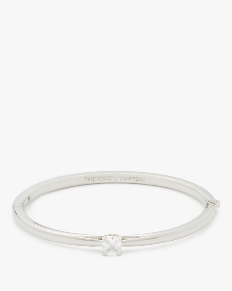 Kate Spade,Little Luxuries Hinged Bangle,Single Strand,Crystal,Gem Embellishment,Silver Metal,Casual,Clear