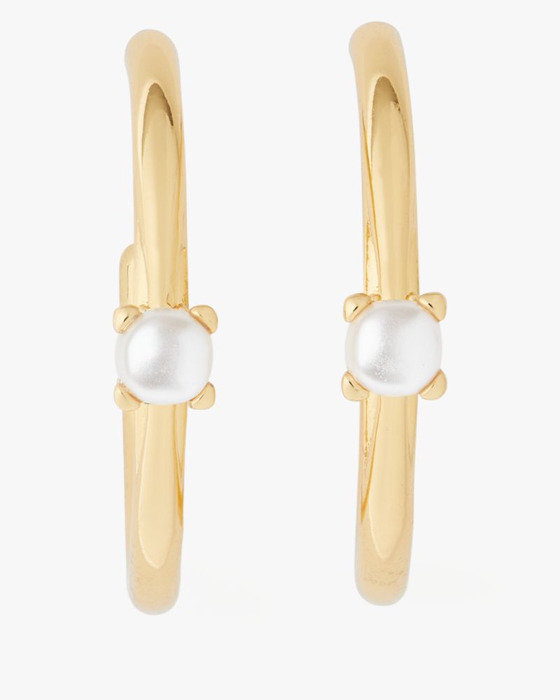 Kate Spade,Little Luxuries Pearl Hoops,Hoops,Crystal,Pearl,Titanium,Day Party,White