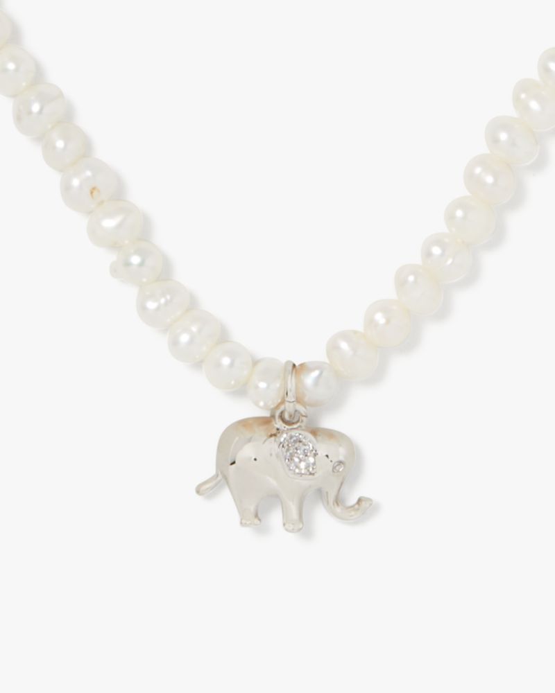 Kate Spade,Precious Elephant Pendant,Single Strand,Crystal,3D Embellishment,Pearl,Novelty Embellishment,Gem Embellishment,...,White