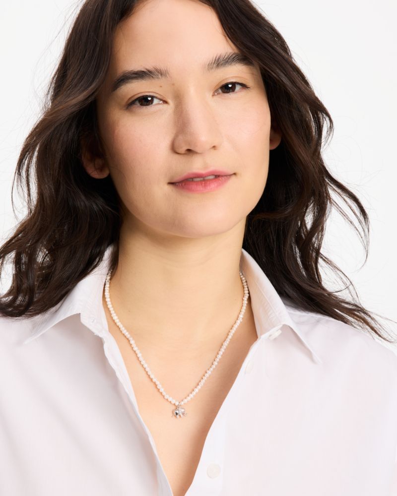 Kate Spade,Precious Elephant Pendant,Single Strand,Cubic Zirconia,Metal Material,Freshwater Pearl,Heart Embellishment,Logo...,White