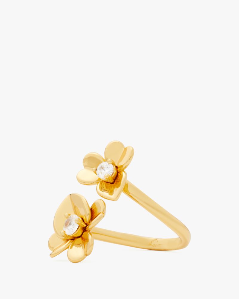 Kate Spade,Precious Pansy Wrap Ring,Twist,Crystal,Floral Embellishment,Gem Embellishment,Stackable,Gold Metal,Day Party,Co...,