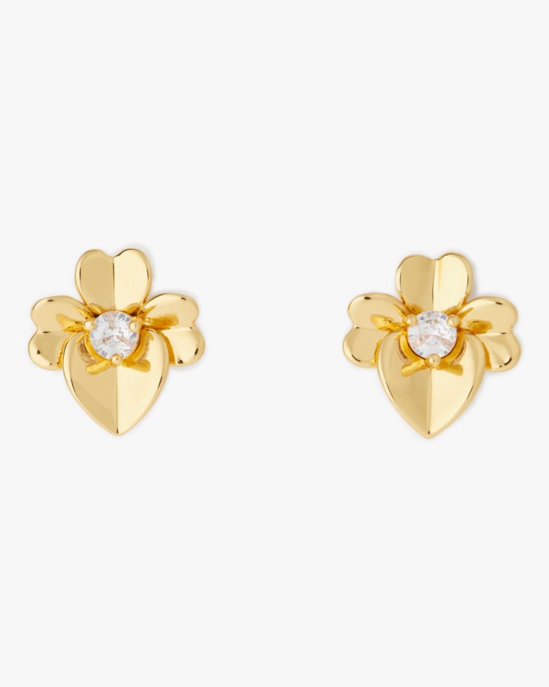 Kate Spade,Precious Pansy Studs,Studs,Crystal,Floral Embellishment,Gem Embellishment,Titanium,Casual,Clear