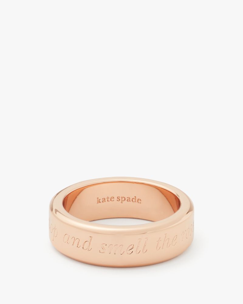 Kate Spade,Stop And Smell The Roses Idiom Ring,Single Band,Engraved Detail,Lettering Word,Rose Gold Metal,Casual,