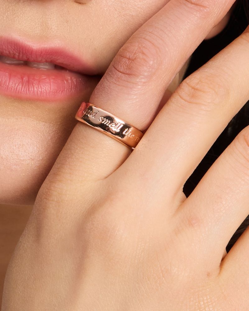 Kate Spade,Stop And Smell The Roses Idiom Ring,Single Band,Engraved Detail,Lettering Word,Rose Gold Metal,Casual,